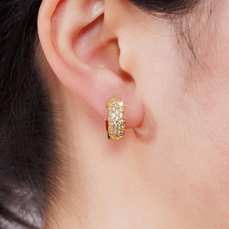 Fashion Women 18k Gold Plated Iced Cz Sparkling Huggie Earring Stud Drop Dangle