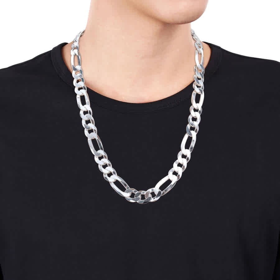 AMOUR 12.3mm Flat Figaro Chain Necklace In Sterling Silver, 22 In