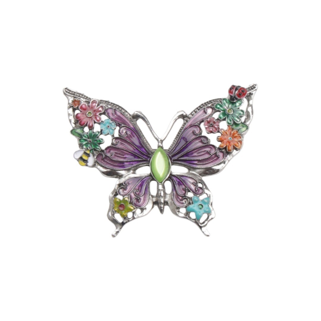 Multicolor Enamel Flower Butterfly Brooch