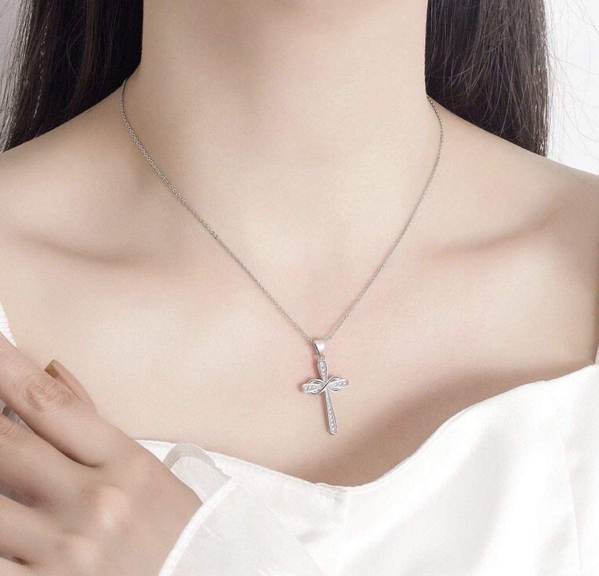925 Sterling Silver Crystal Cross Pendant Necklace Women Girls Jewellery Gift UK
