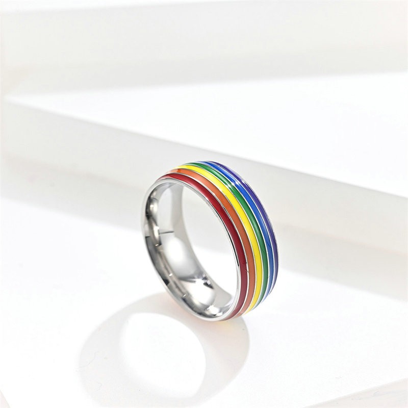 Rainbow Titanium Steel Ring Hand Jewelry Stainless Steel Flag Gay Sources Niche