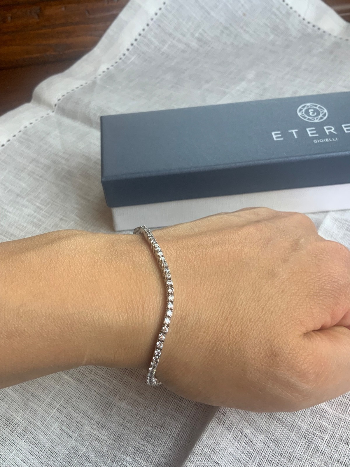 Women’s Tennis Bracelet, Silver & Stone