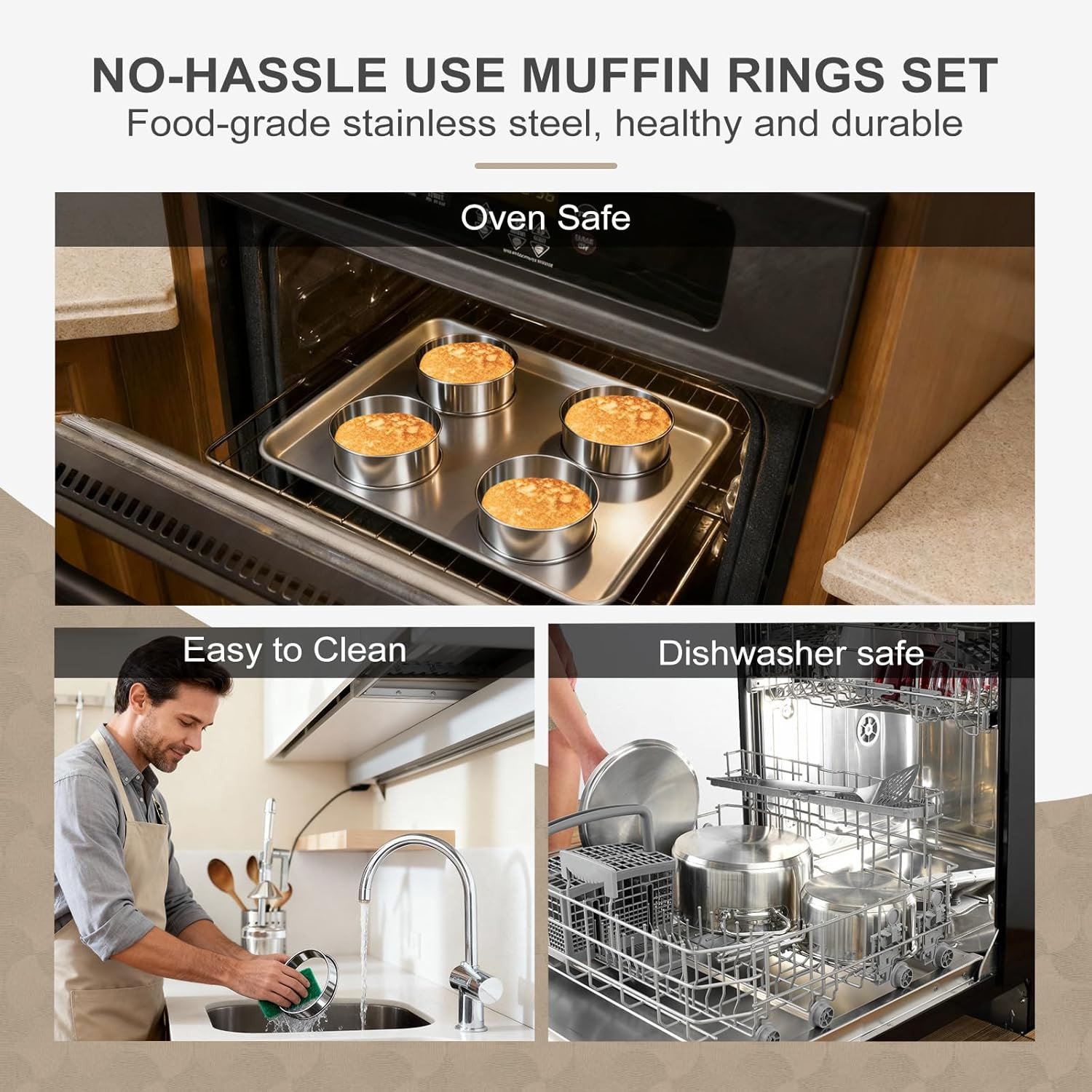 8Pcs Crumpet Rings – 4 & 3.15 Nonstick Steel Muffin Pastry Rings for Baking