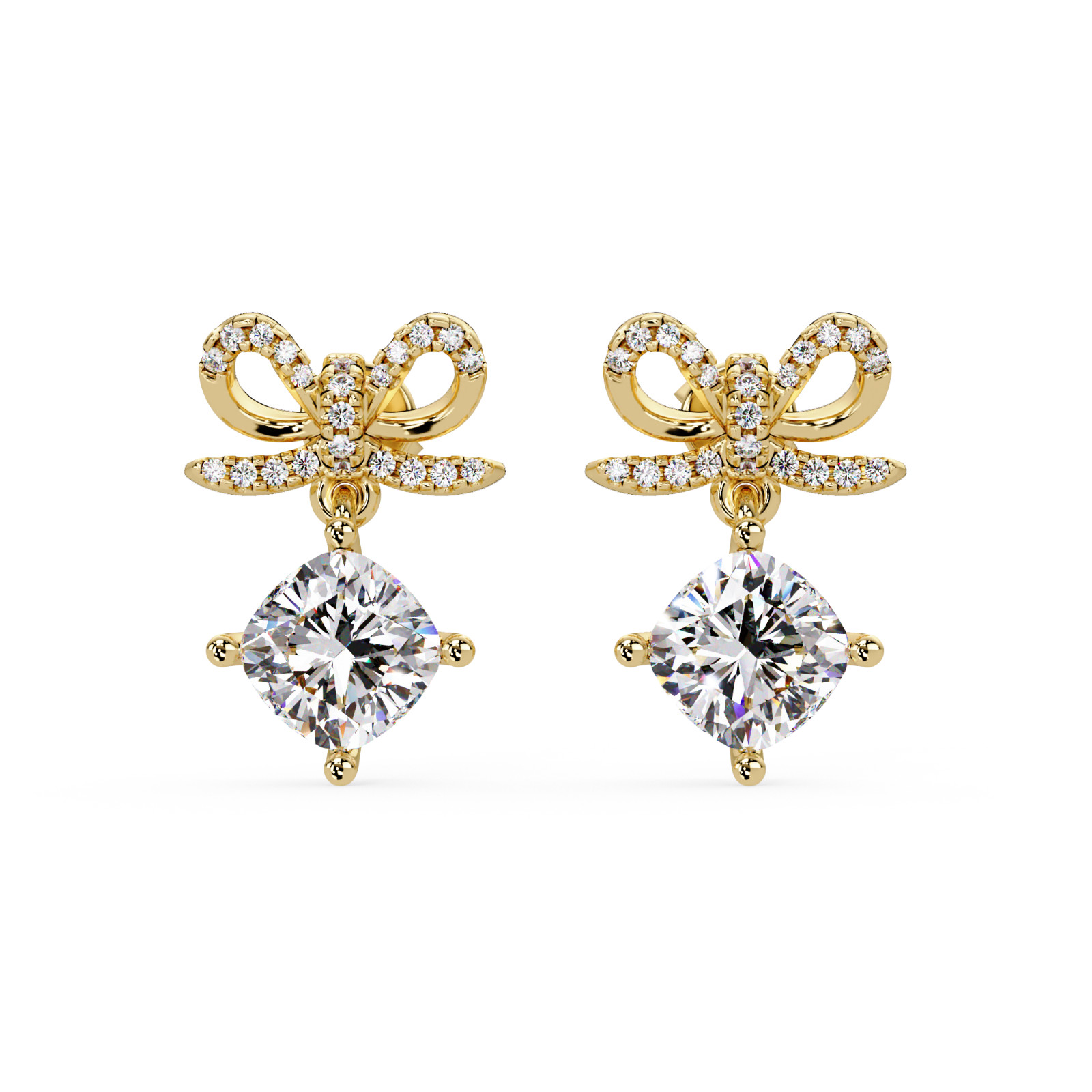 2.15CTW Cushion Lab Grown Diamond Bow Drop Earrings IGI DEF VVS2 925 Silver Stud