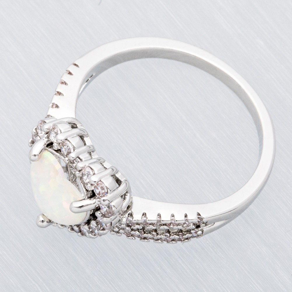 7×8 Heart White Fire Opal Silver Jewelry Women Engagement Ring Size 6 7 8 9