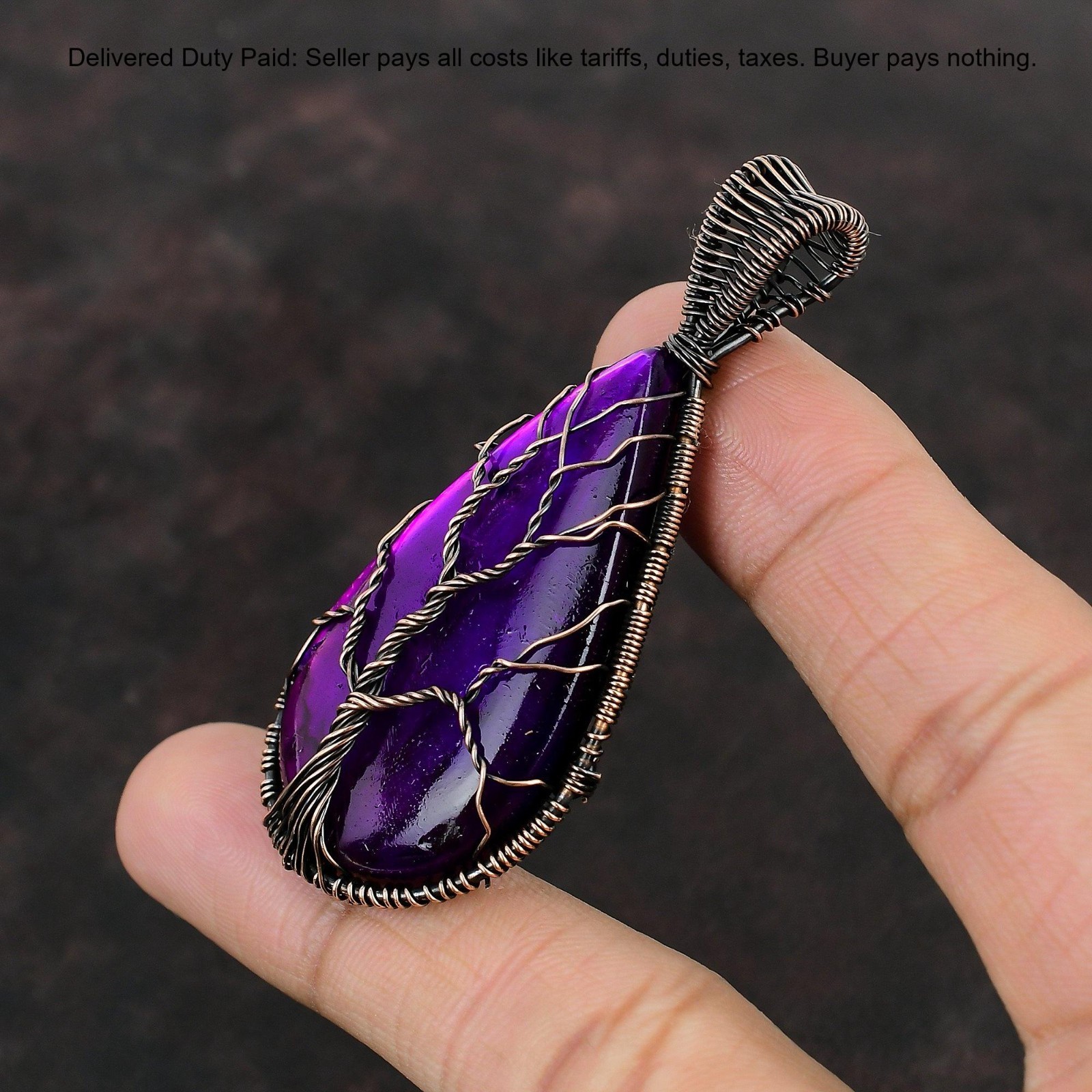 Pink Fire Labradorite Gemstone Wife Tree Of Life And Wire Wrapped Pendant Copper