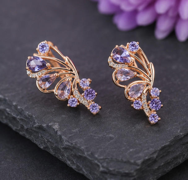 3.00Ct Pear Cut Simulated Amethyst Engagement Stud Earrings 14K Rose Gold Plated