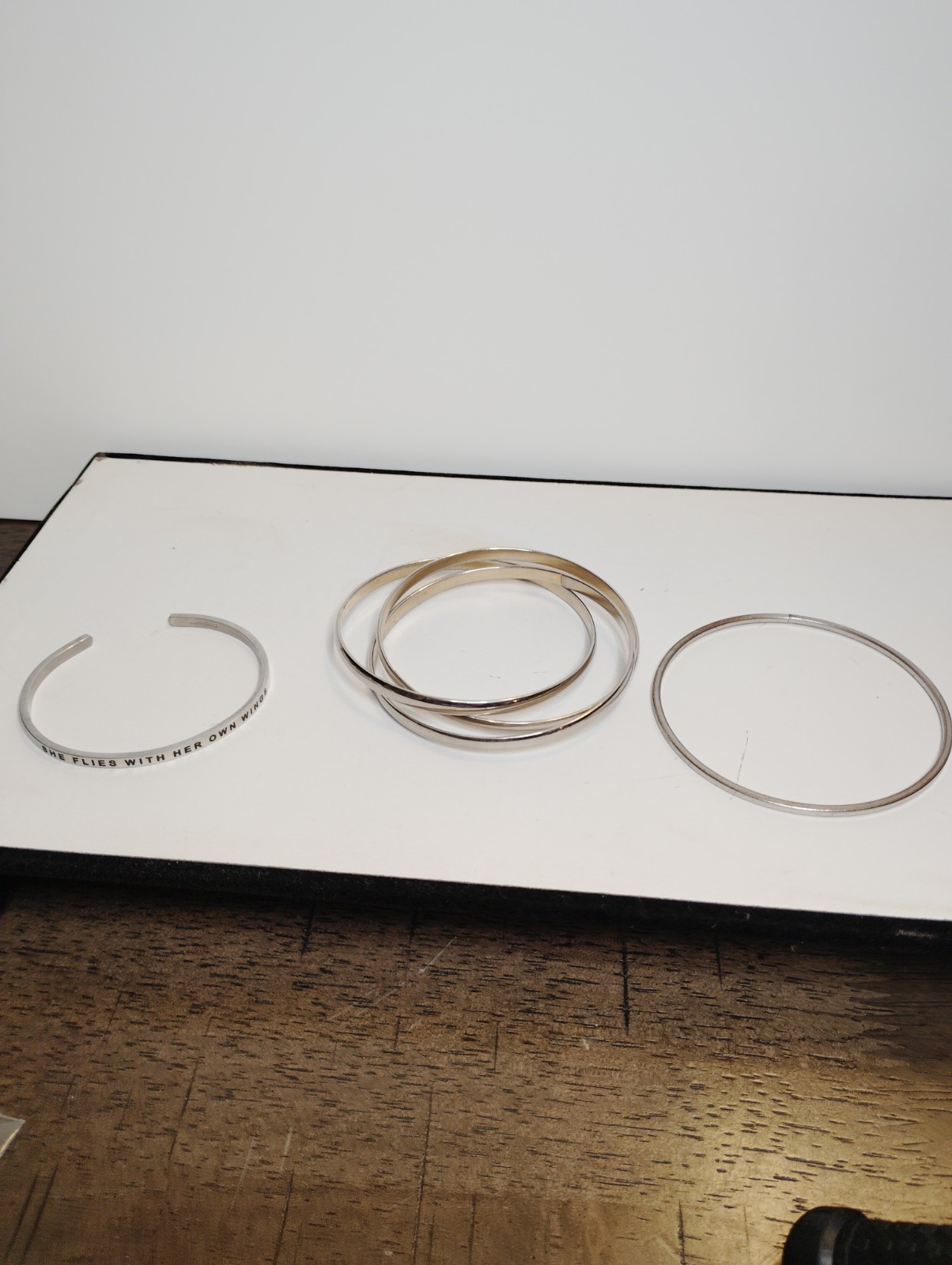 Set of Silver Tone Bangles and Cuff Bracelet