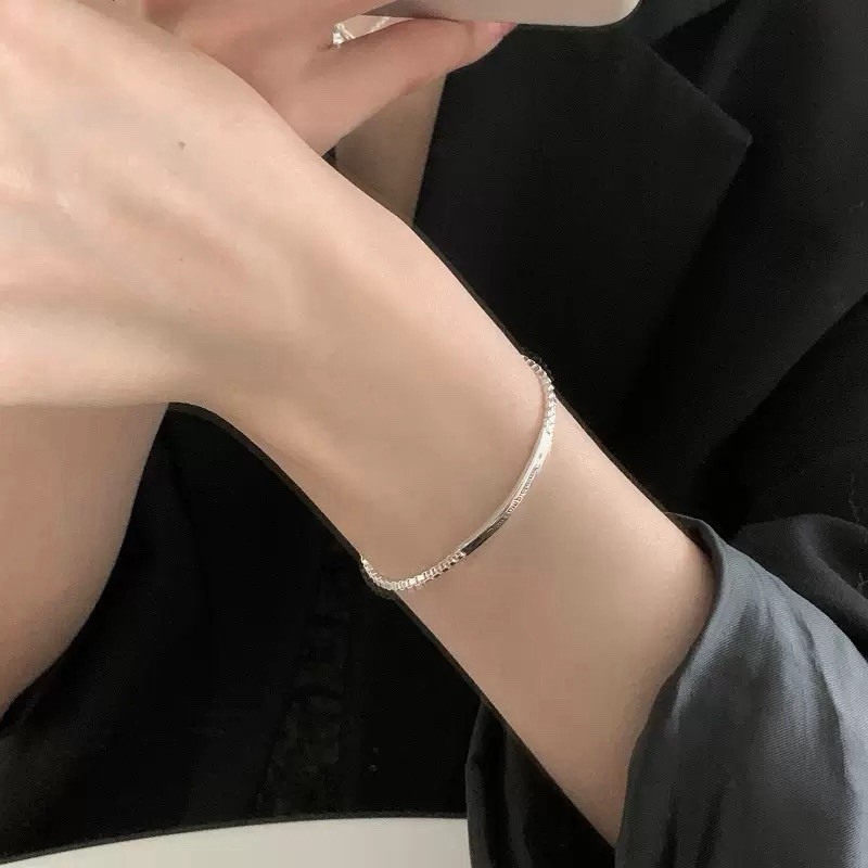 Silver Inspirational Bar Bracelet You Complete Me Adjustable Box Chain Cuff 050