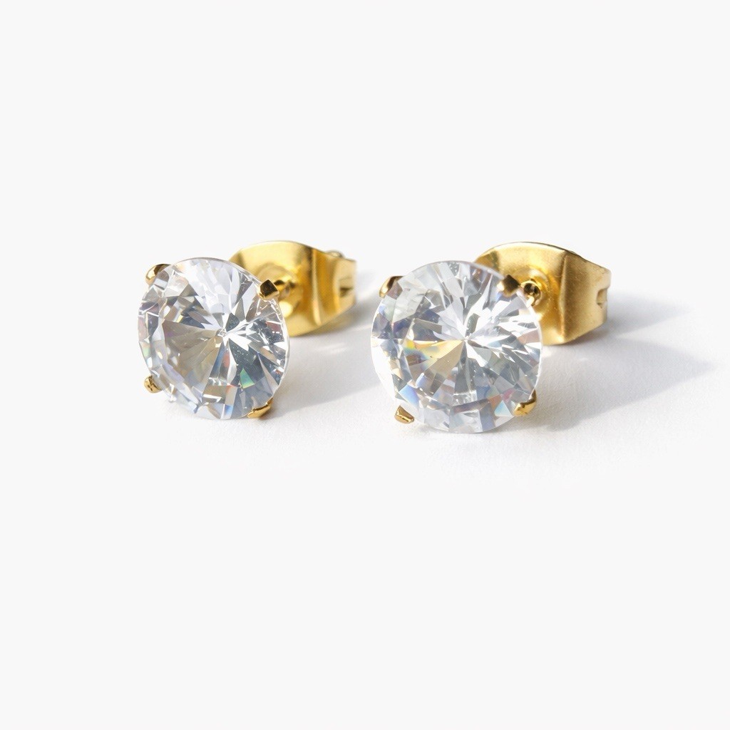 Gold Surgical Steel Round CZ Stud Earrings Solitaire 3mm-7mm⁠