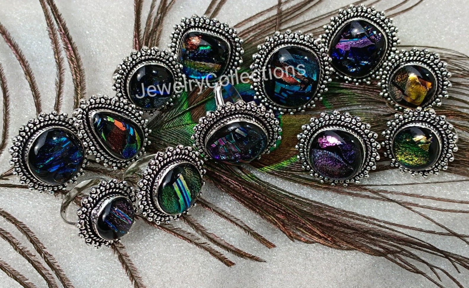 Rainbow Dichroic Gemstone Ring 925 Silver Plated Ring Handmade Lot Ring B188