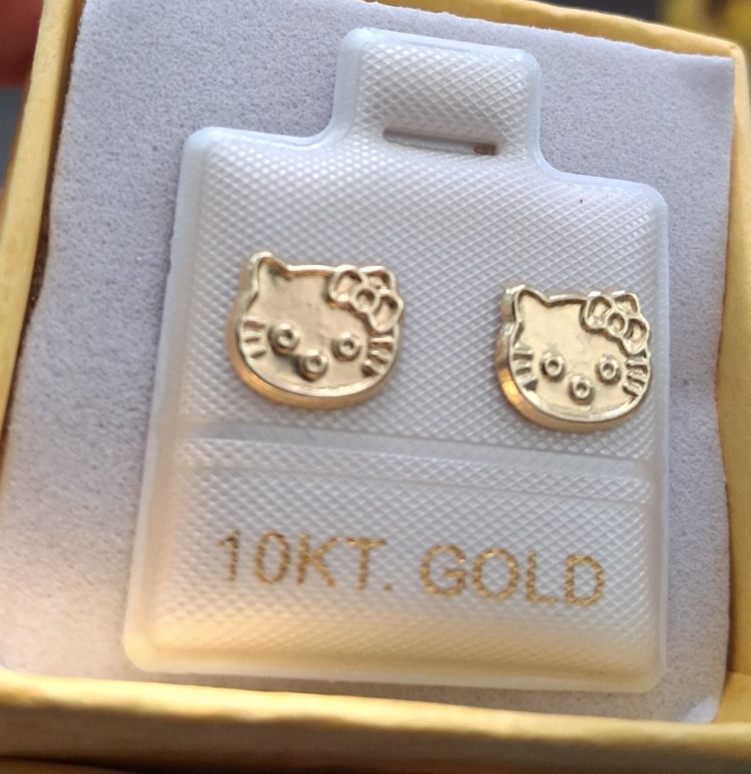 aretes broquel hello kitty oro de 10k / 10k gold hello kitty screw back stud