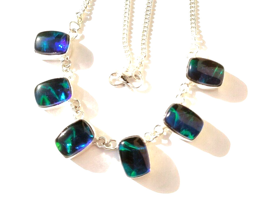 925 Silver Necklace Australian Triplets Opal Gemstone Handmade Jewelry Necklace