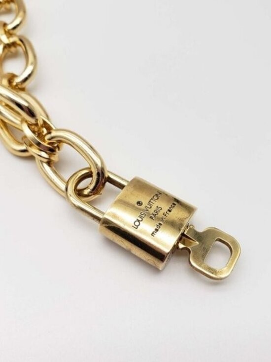 Authentic Louis Vuitton Gold Padlock with Unbranded Fashion Gold Plated Necklace