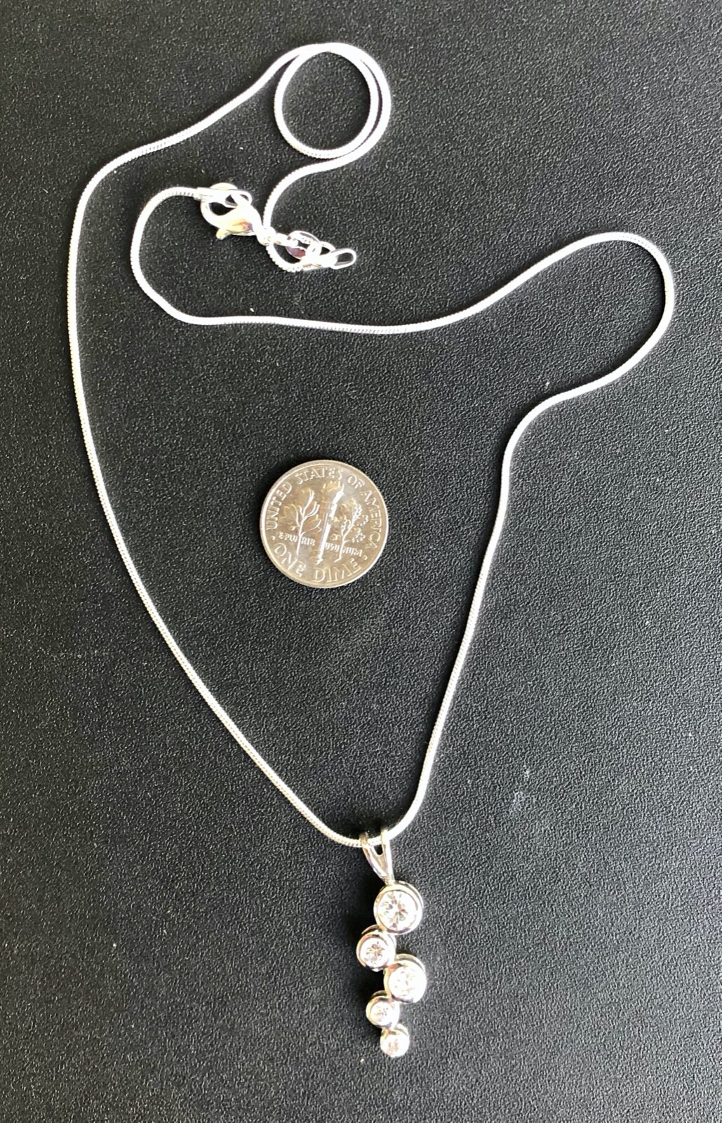 Channel Set Stack Cubic Zirconia Pendant 18″ chain Genuine .925 Sterling Silver