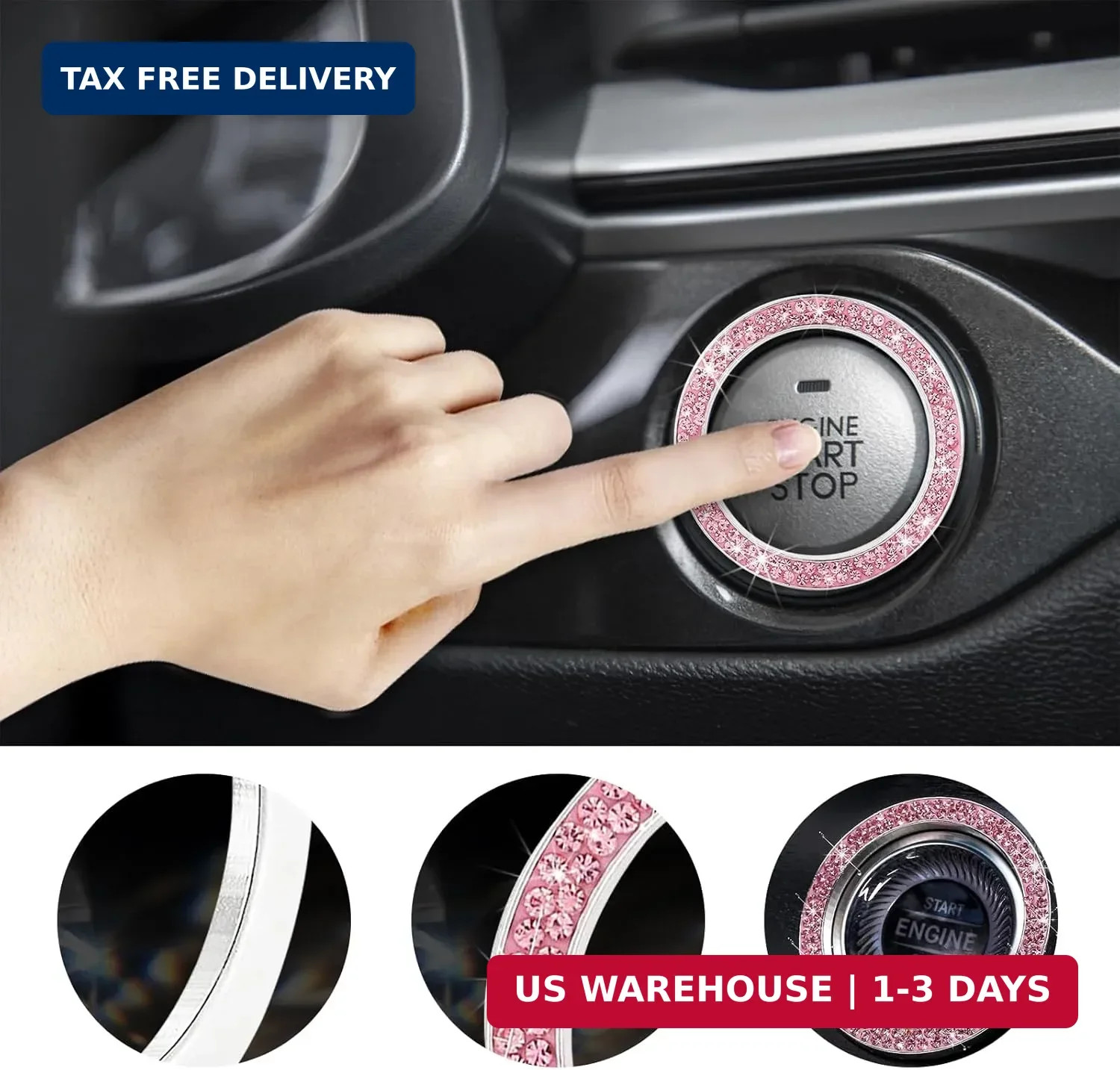 Kewucn Bling Crystal Double Rhinestone Car Engine Start Decoration Ring, Sparkli