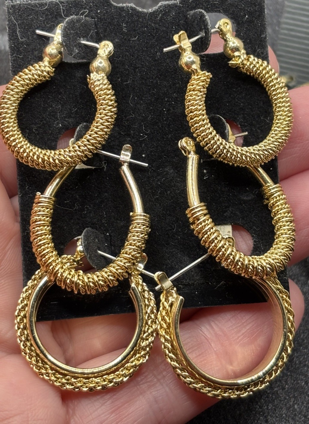 Hoop Earrings Lot Gold Tone Twisted Textured 8 Pair