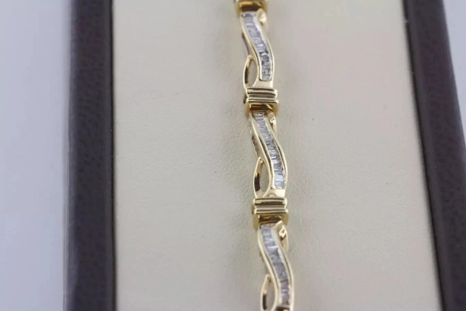 7CT Baguette Cut Simulated Diamond Unisex Tennis Bracelet 14k Yellow Gold Plated