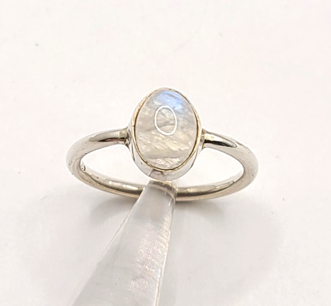 Natural Rainbow Moonstone Jewelry Handmade June Ring 5 US Gift For Women
