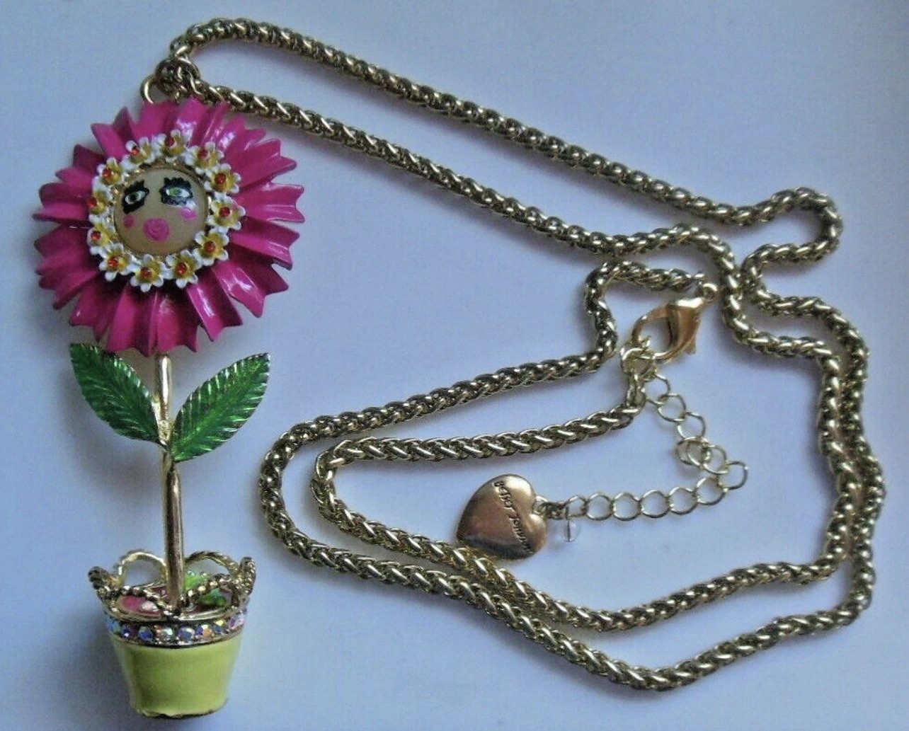 Betsey Johnson Garden Party Flower Pot Worm Pendant Necklace