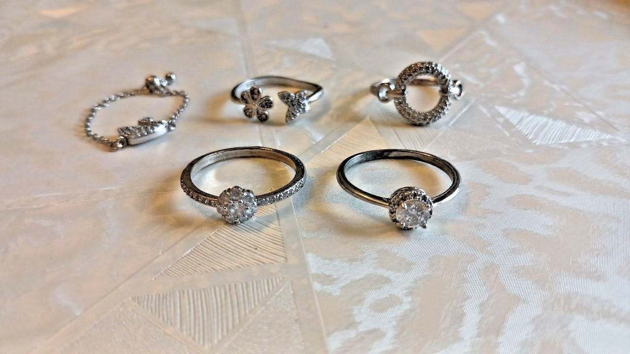 Silver Tone Crystal Swan Bracelet & Rings Set 5Pcs Fashion Jewelry For Women