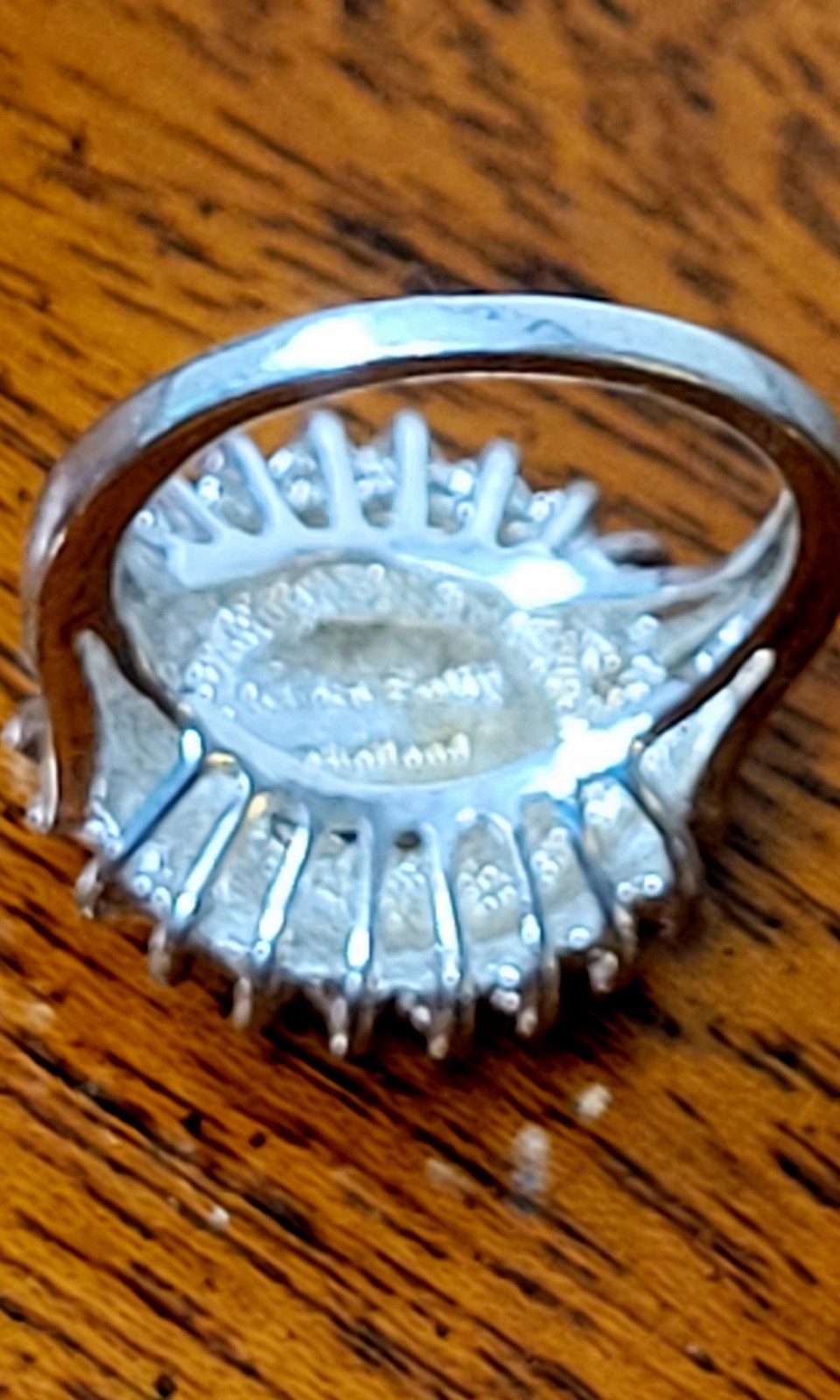 Kirks Folly Seaview Moon Face Ring 3D Glowing Iridescent Glass With AB Halo Sz 5