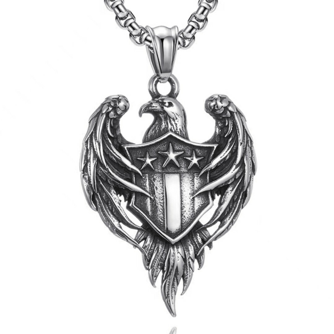 Mens American Bald Eagle Pendant Punk Biker Necklace Stainless Steel Chain 24″