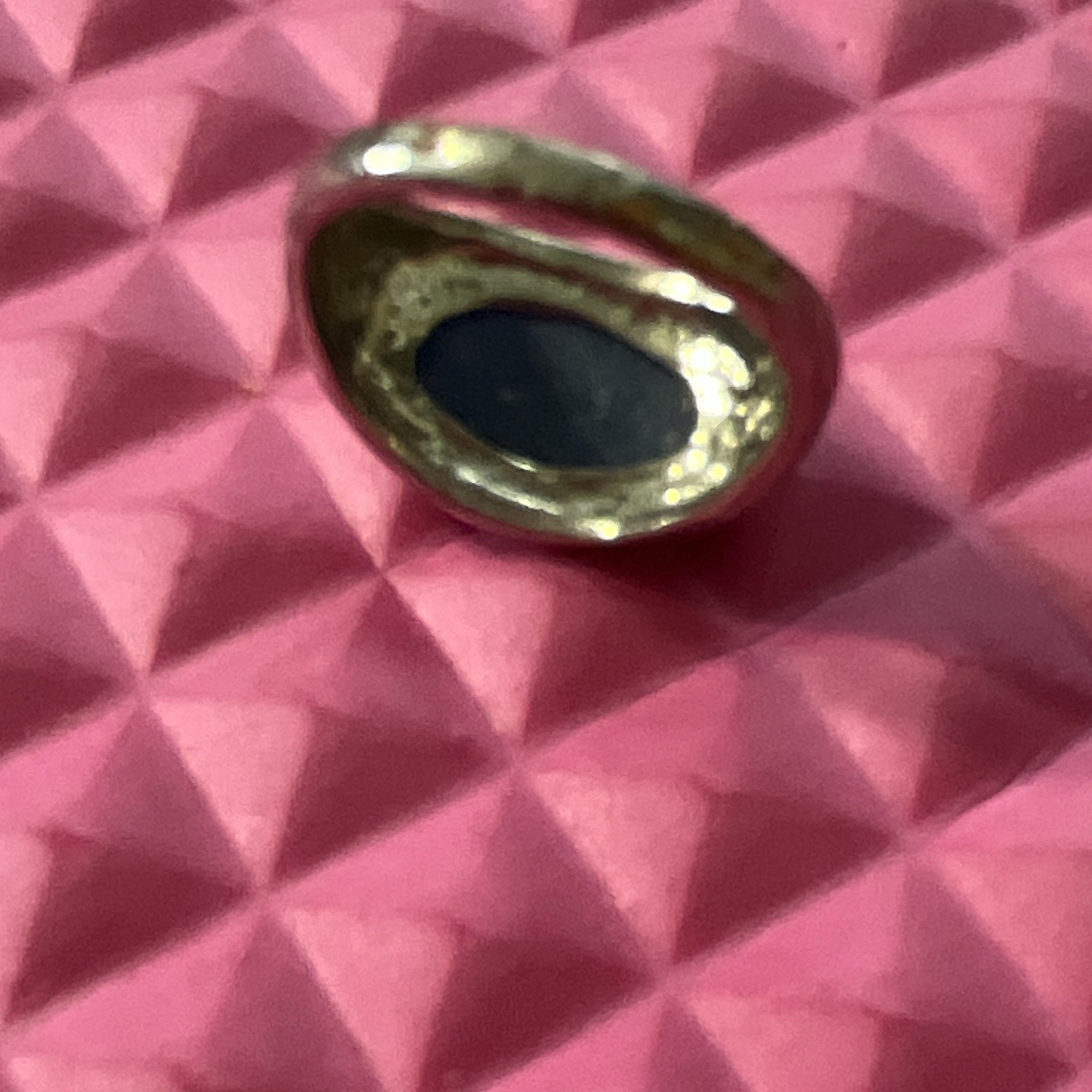 Silver Tone Metal Band Ring Blue Oval Cabochon Stone 1 Gem Size 13