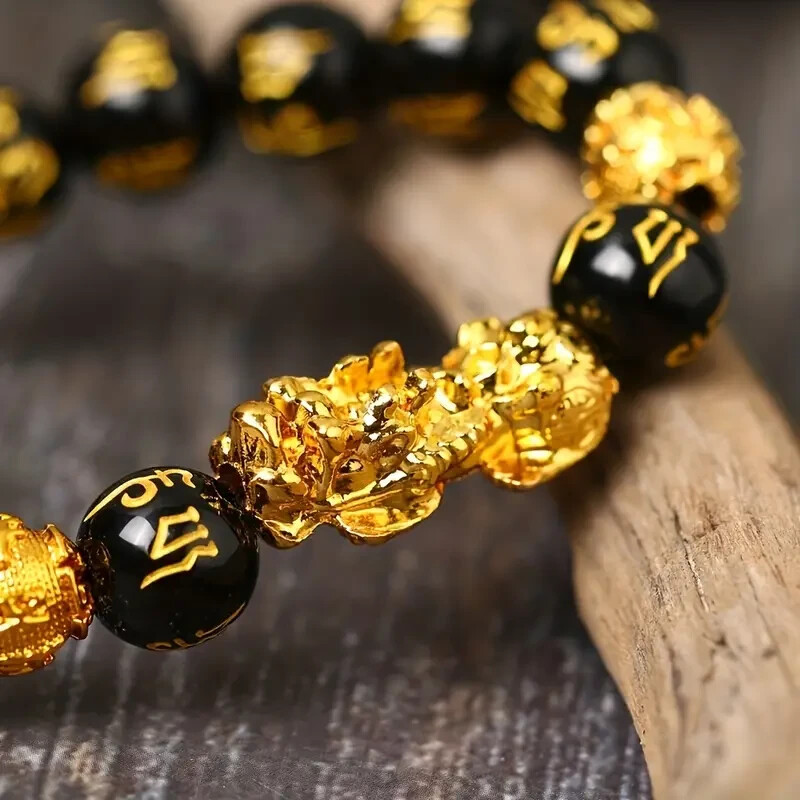 Attract Wealth Lucky Feng Shui Pixiu Bracelet Obsidian Beads Women Men Unisex