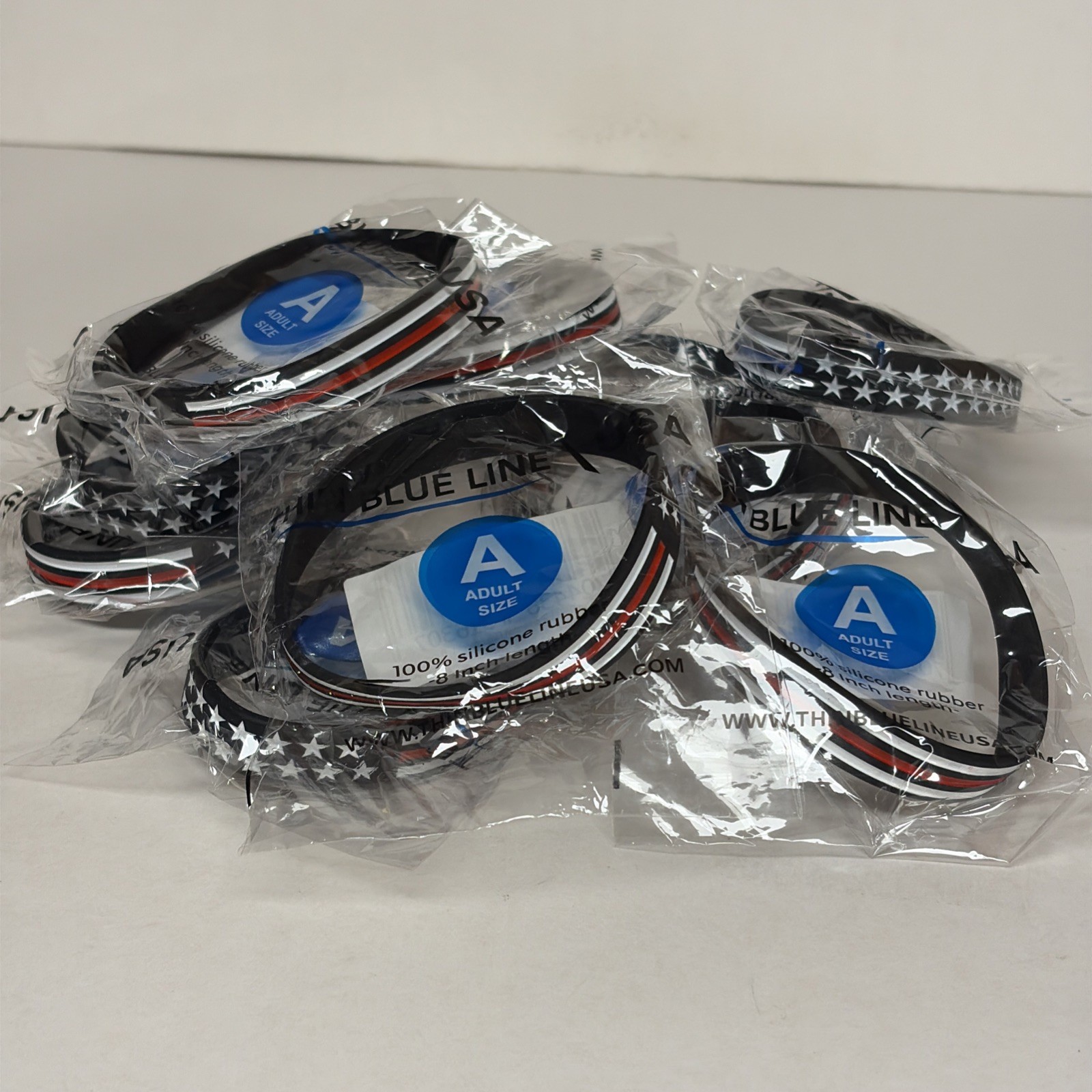 Lot Of 10 Pack American Flag Bracelets -Thin Red Line Silicone Rubber Wristb A72