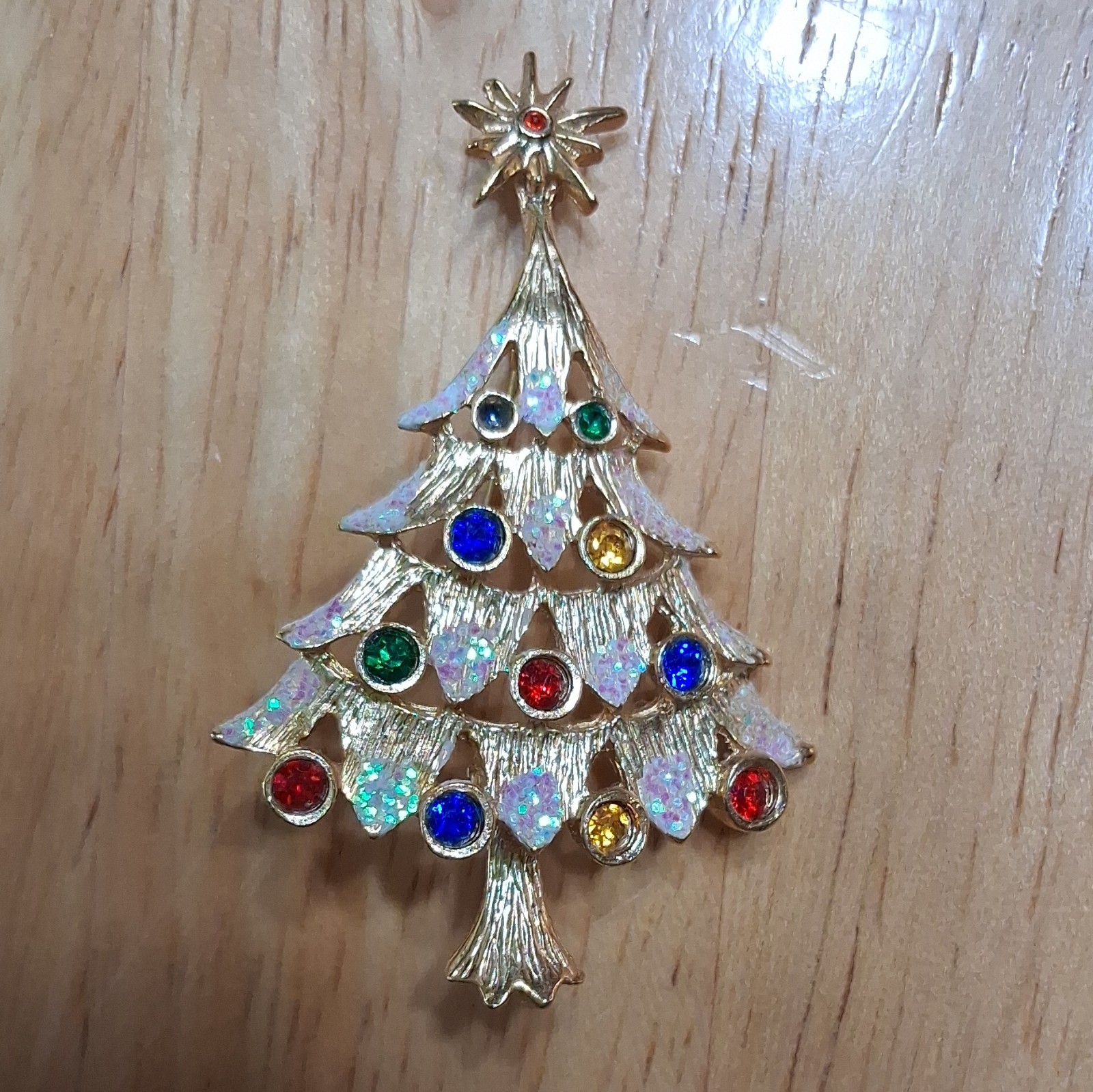 Lot of 5 Christmas Enamel Rhinestone Dangling Brooch Pins Tree Wreath Bells