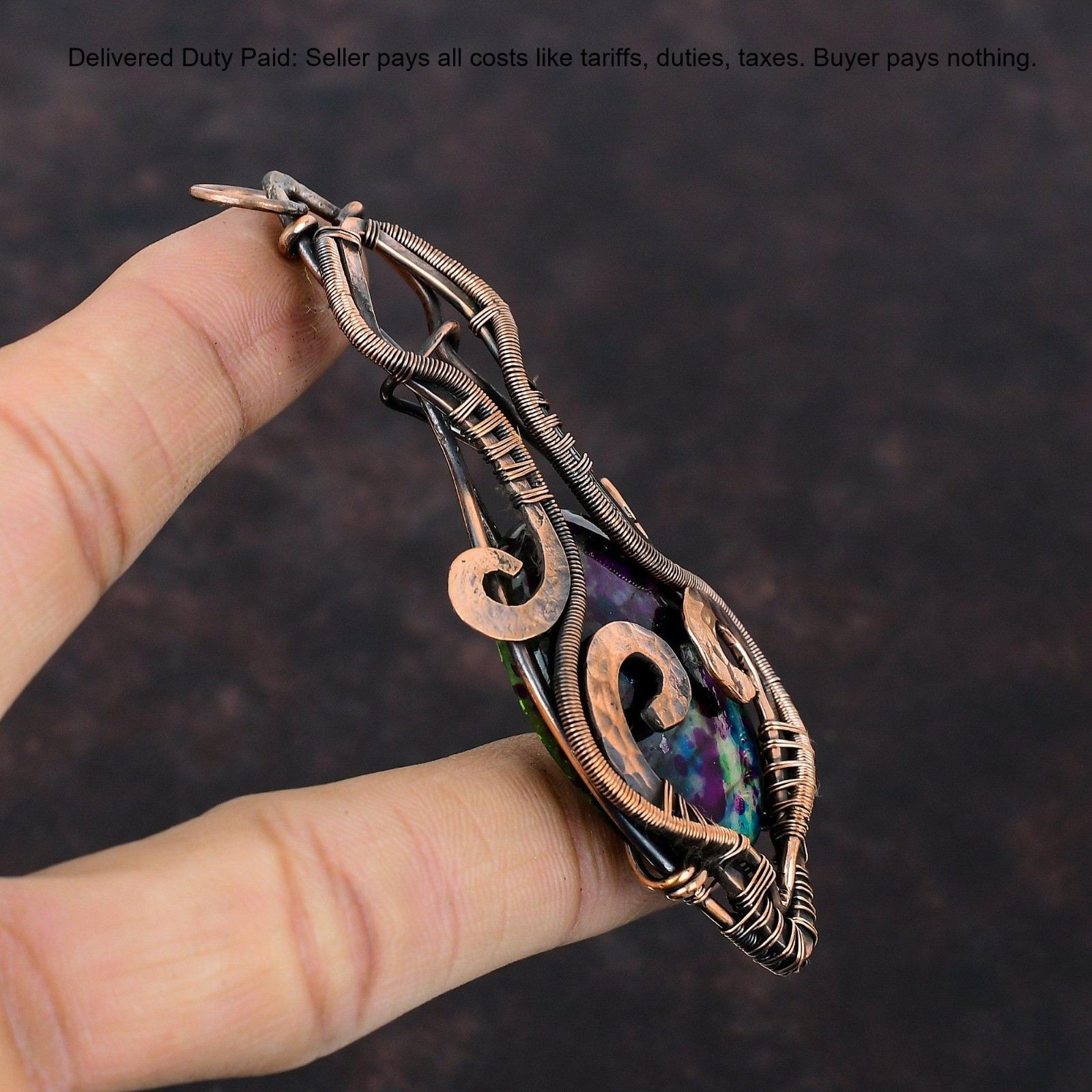 Multi Fire Labradorite Stone Copper Wire Wrapping Mother’s Day Pendant Jewelry