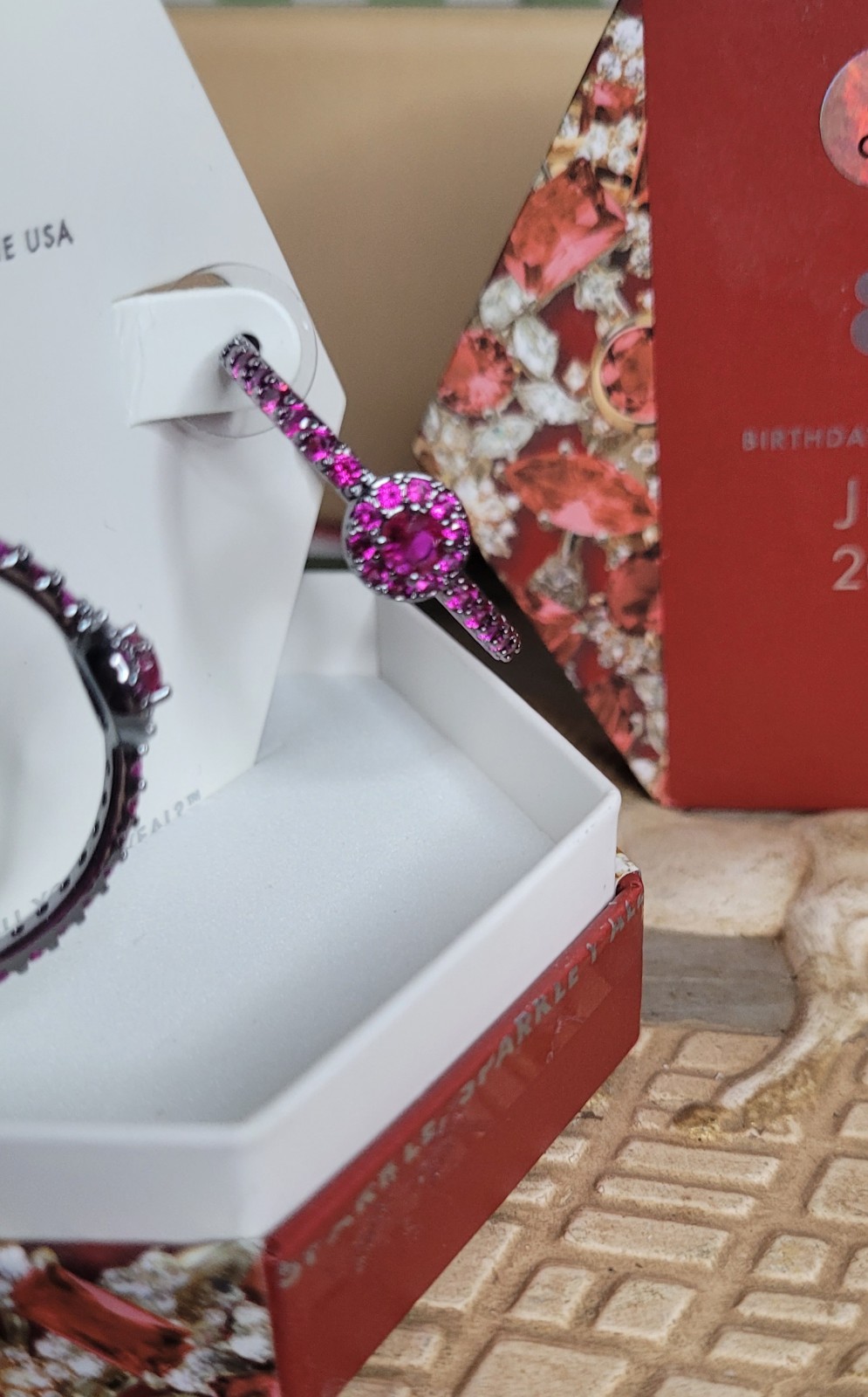 Bomb Party July 2024 Earrings “Wish Them Joy” Lab Created Ruby /Hematite Plating