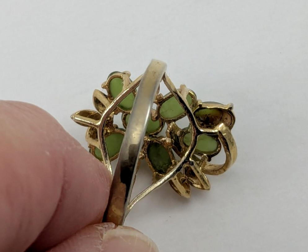 Vintage Faux Jade Cluster Ring Gold Tone Estimated Size 8/8.5 Very Good