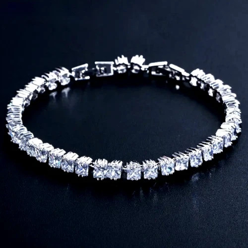 18k White Gold Filled Tennis Bracelet Made Simulated Diamond Princess-Cut