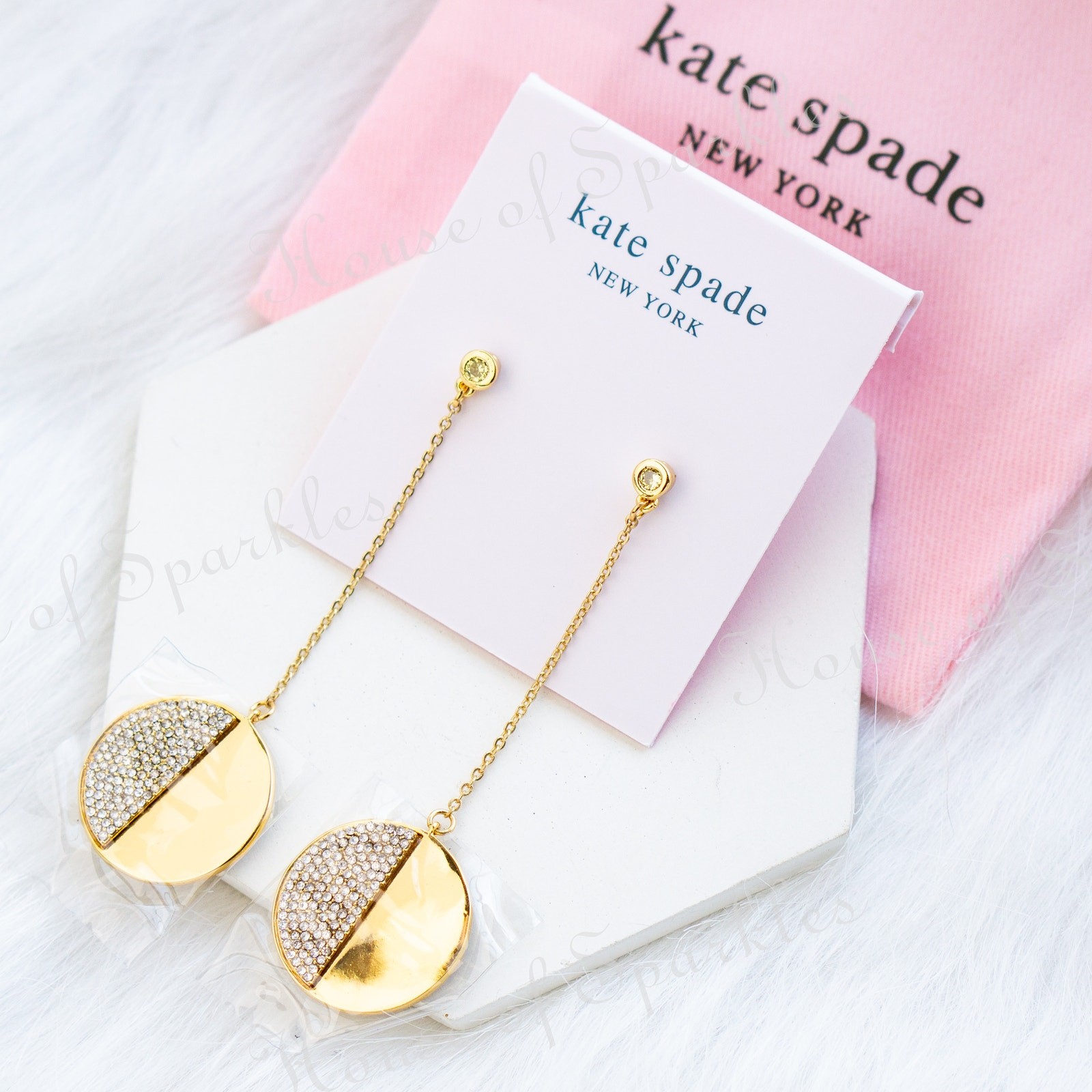 Kate Spade Mod Scallop Pave Crystal Linear Dangler Earrings Gold