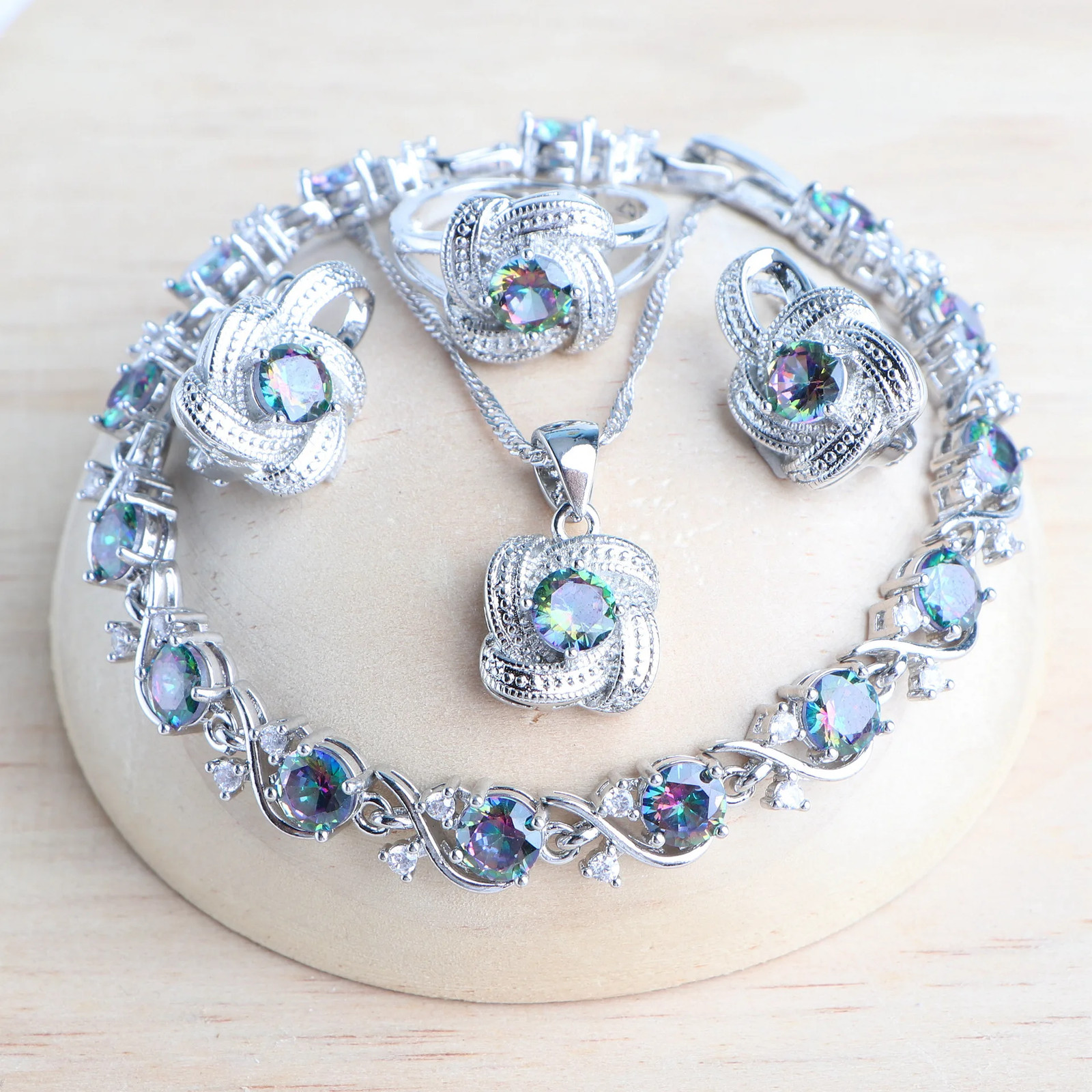 Blue Zirconia 925 Sterling Silver Bridal Women’s Jewelry Set