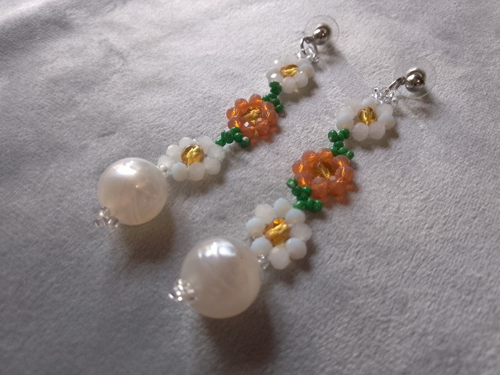 Crystal Heart Daisy Pendant Necklace Set Long Earrings With Pearl