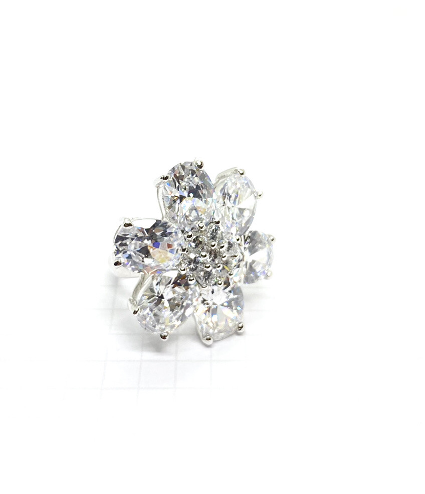 (SIZE 6,7,8,9) Massive Huge CZ STONES FLOWER COCKTAIL RING .925 STERLING SILVER