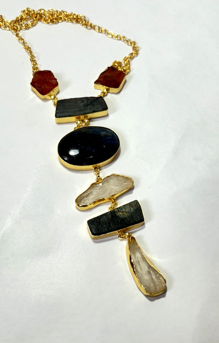 Multi Necklace carnelian Rough Labourdite Rough Necklace Long Jewelry.