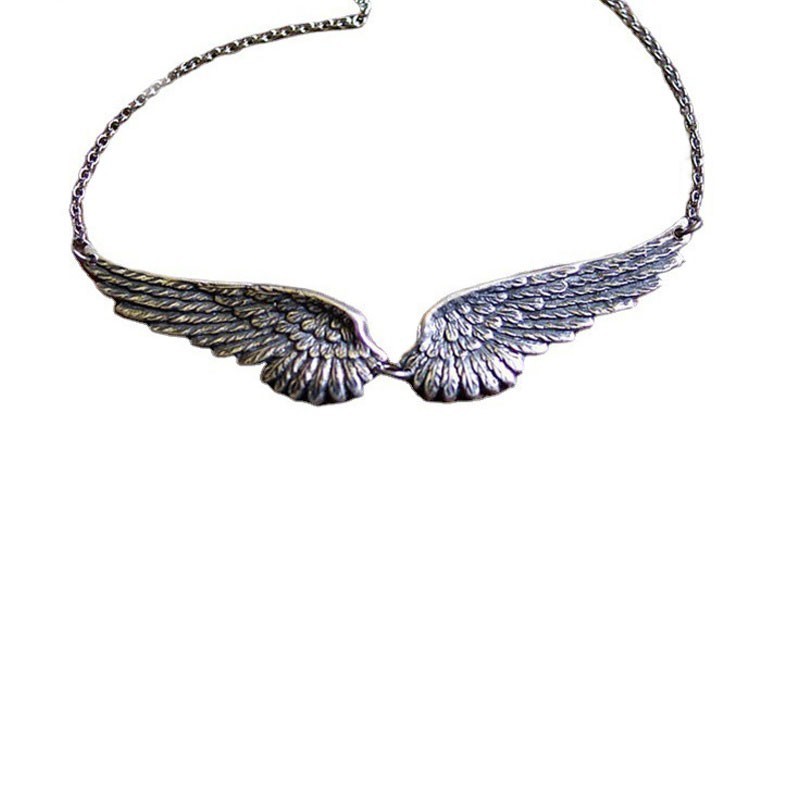 Vintage Angel Wings Feather Choker Necklace Statement Link Collar for Women