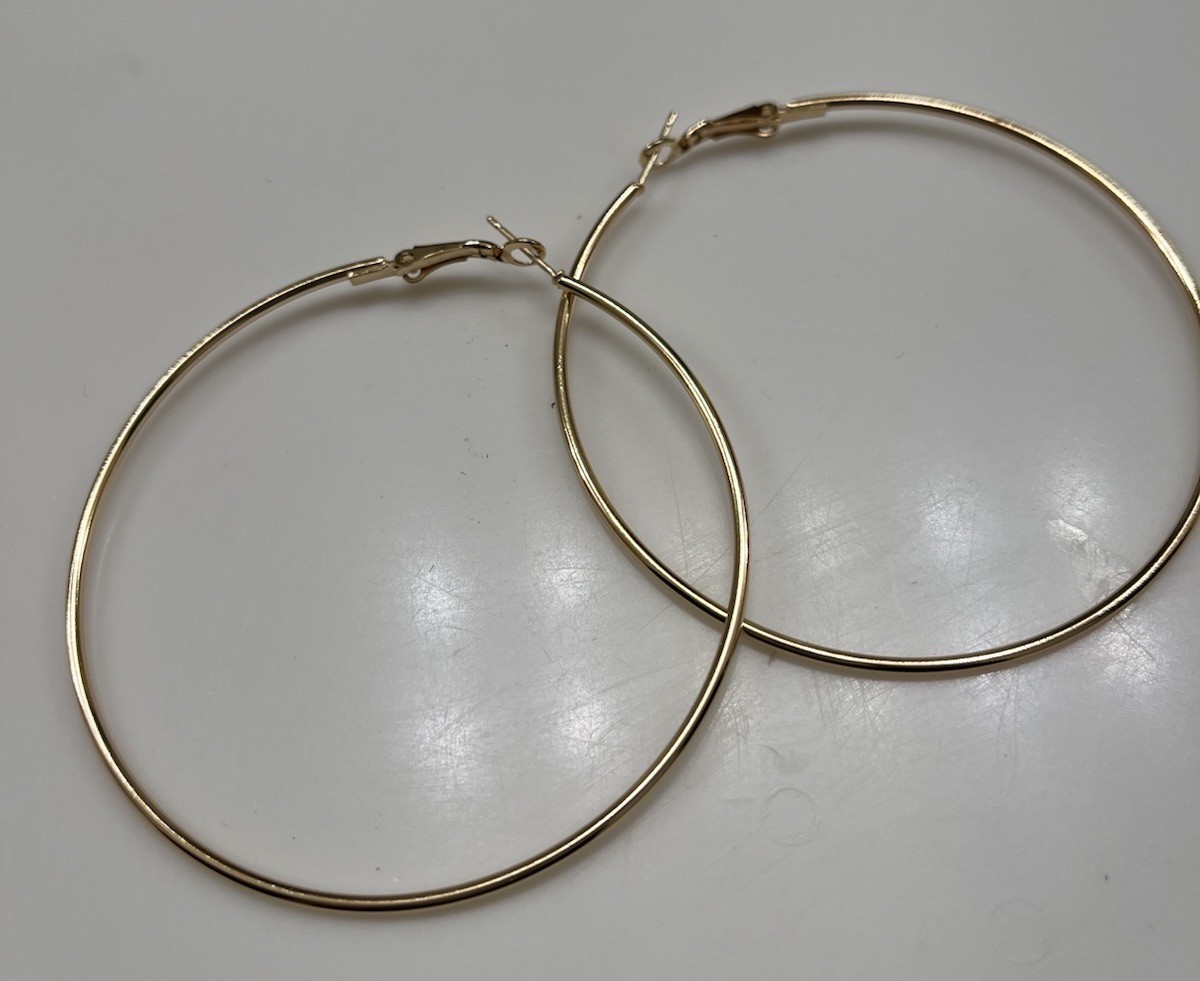 Earrings Large Wire Hoops “2-3/4″ Thin Wire GOLD-TONE Hoop Pierced NIP