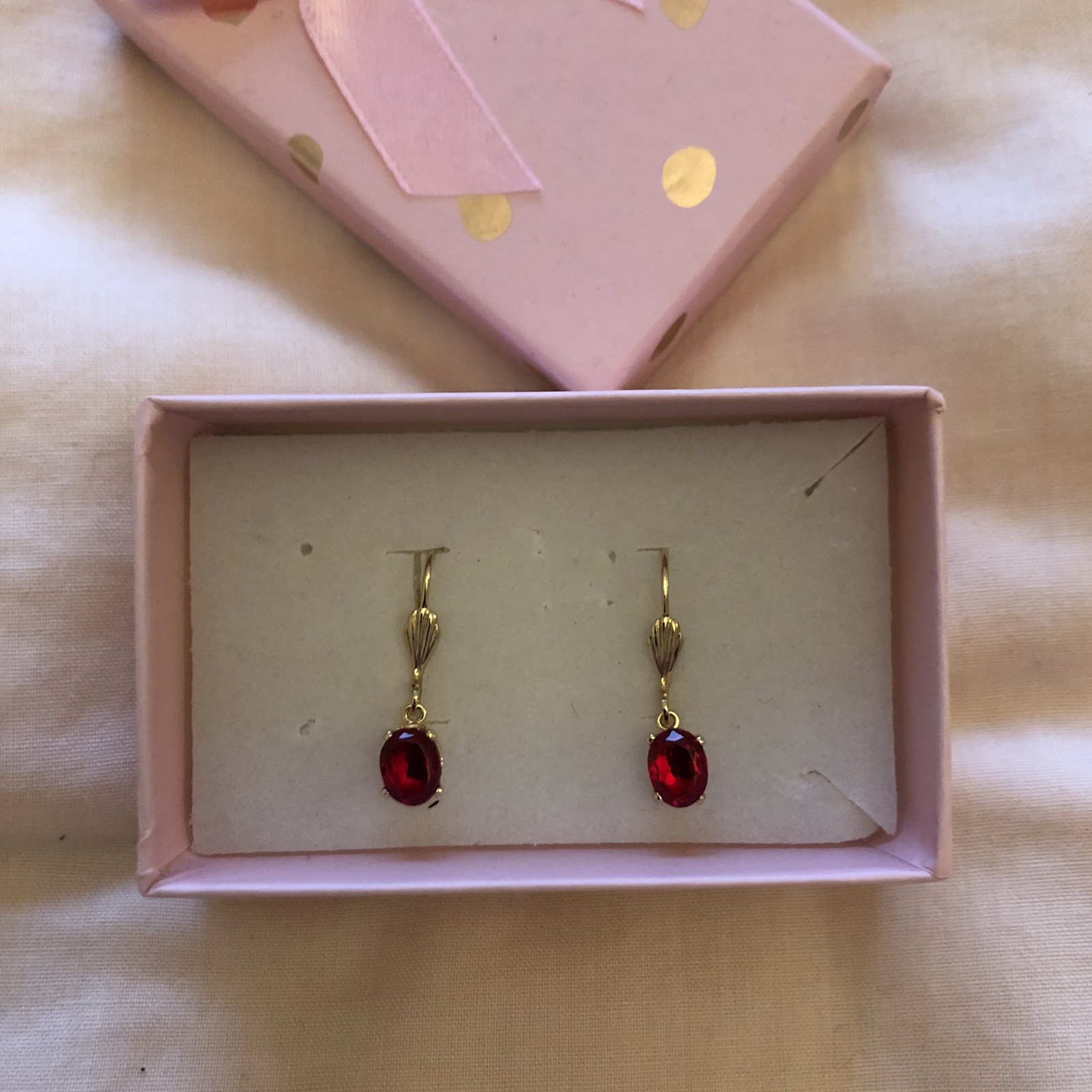 Gold Electroplated Red Earrings Ladies Smart Casual Everyday Gift Occasion