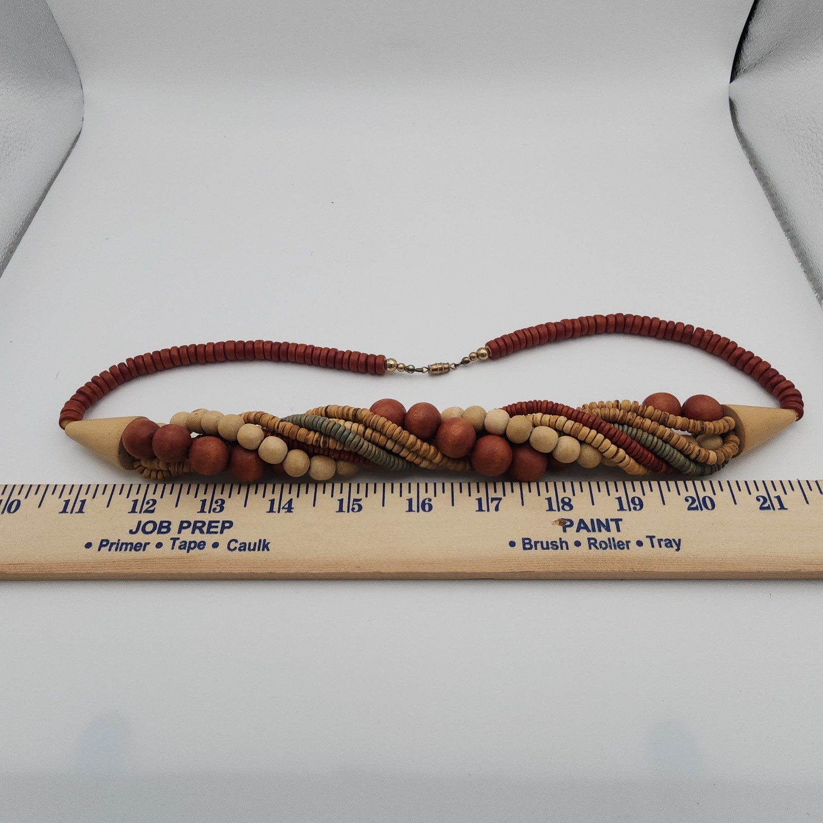 Chunky Multi Strand Wood Bead Statement Necklace Twisted Boho Red Brown Collar