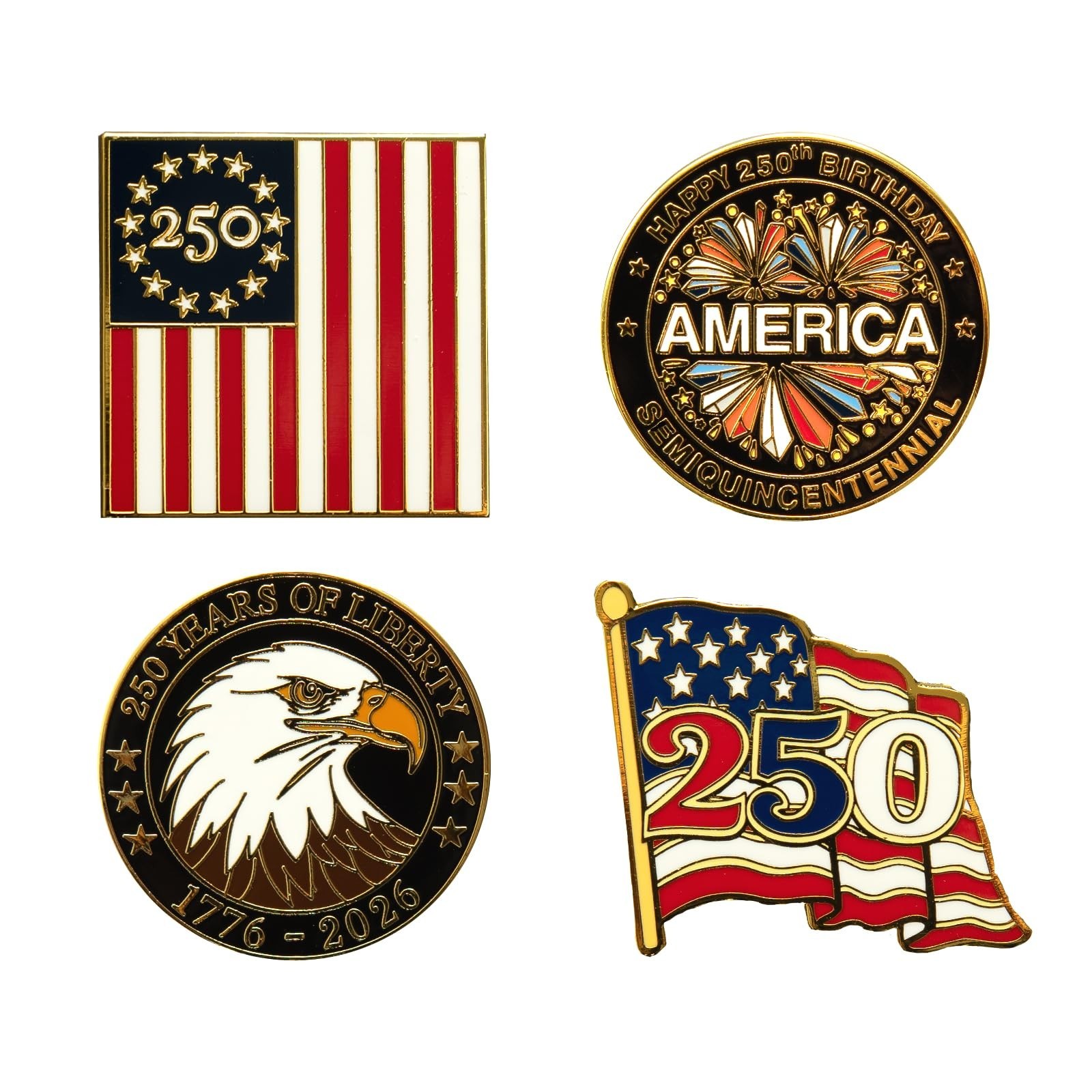 250th Anniversary Enamel Pins Set – Patriotic 1.25″ Hard Enamel Lapel Badges, Ju