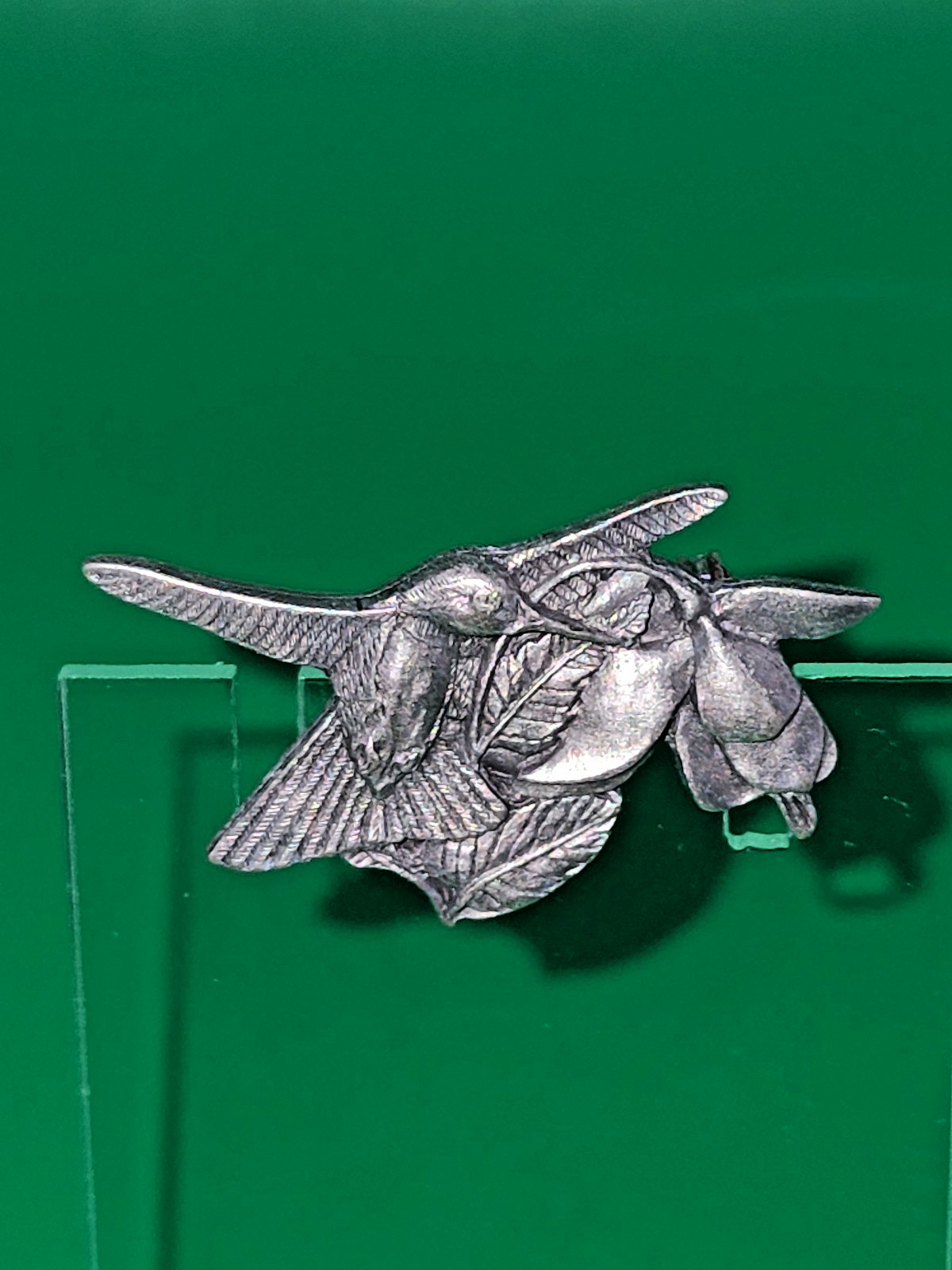 1995-1996 Birds & Bloom Premiere Edition Pewter Hummingbird Flowers Brooch Pin