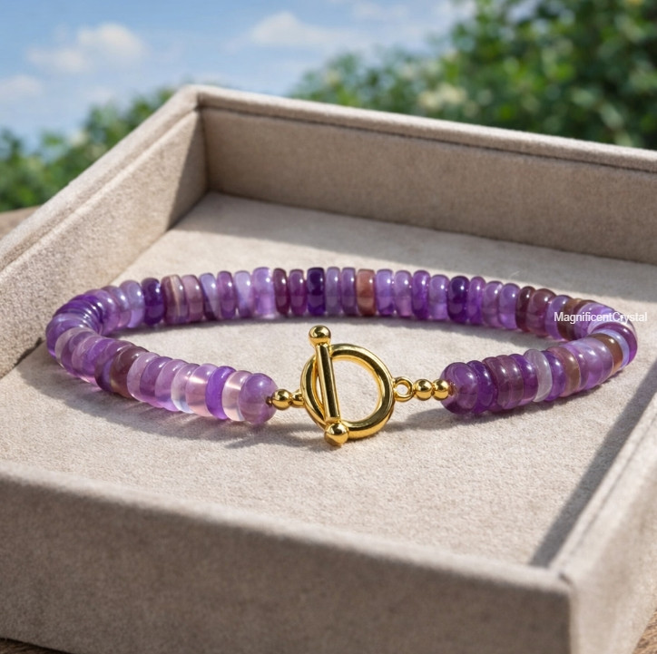 High Quality Amethyst Gemstone Bracelet Handmade Purple Crystal Vintage Jewelry