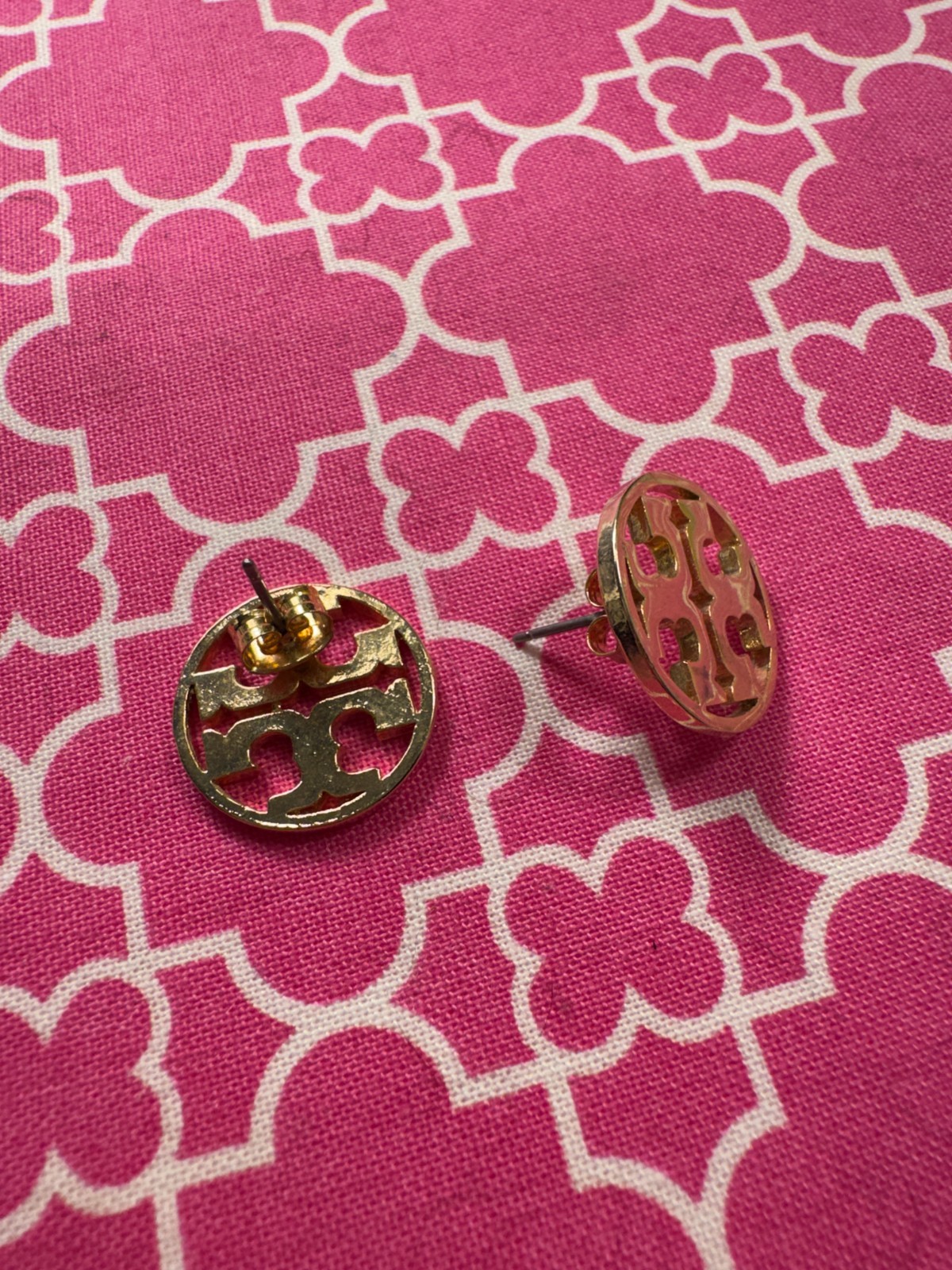 Tory Burch Gold Tone Logo Earrings