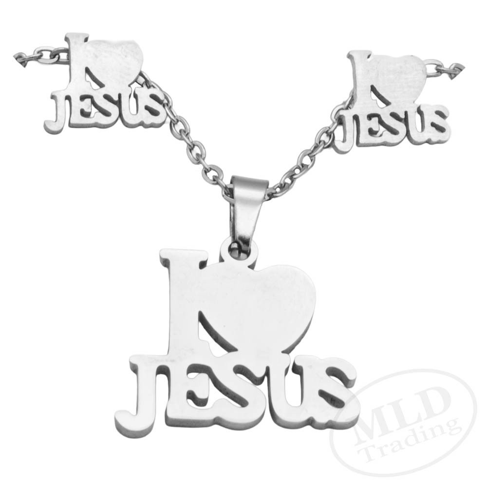 I LOVE JESUS Stainless Steel Pendant Necklace & Earrings Set – Christian Jewelry
