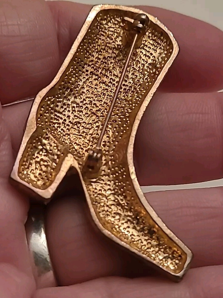 Western Mates Cowgirl Boot Broch Pin Enamel Layered 18K Gold Hand Painted